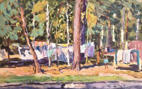 20TH CENTURY RUSSIAN SCHOOL - 1973 OIL ON BOARD LANDSCAPE PAINTING