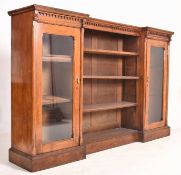 19TH CENTURY OAK WOOD BREAKFRONT OPEN TRIPLE BOOKCASE CABINET