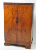 1940S ART DECO FIGURED WALNUT VENEER TALLBOY LINEN CUPBOARD CABINET