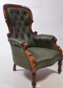 VICTORIAN 19TH CENTURY MAHOGANY & LEATHER LIBRARY - CLUB ARMCHAIR