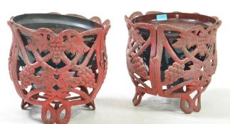 PAIR OF VINTAGE 20TH CENTURY RED PIERCED PLANT POTS