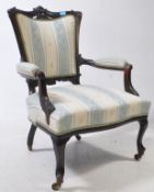 EDWARDIAN ART NOUVEAU EBONISED CARVED SALON - LIBRARY ARMCHAIR