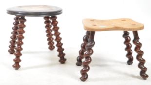 TWO RECLAIMED 19TH CENTURY MODERN BESPOKE BARLEY TWIST & BOBBIN TURNED STOOLS