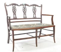 EDWARDIAN MAHOGANY CHIPPENDALE REVIVAL PARLOUR TWO SEAT SETTEE