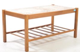 BRITISH MODERN DESIGN - MID CENTURY TEAK WOOD & TILE TOP LONG JOHN COFFEE TABLE