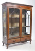 EDWARDIAN MAHOGANY & LINE INLAID CHINA BOOKCASE DISPLAY CABINET