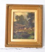 19TH CENTURY RURAL COUNTRYSIDE OIL PAINTING ON CANVAS - HARRIS BROS