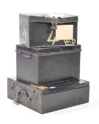 COLLECTION OF THREE BLACK METAL DEED BOXES
