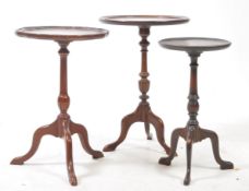 THREE 20TH CENTURY MAHOGANY OCCASIONAL PEDESTAL WINE TABLES