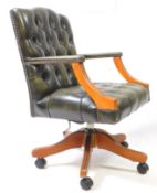 LATE 20TH CENTURY GREEN LEATHER OFFICE SWIVEL DESK CHAIR