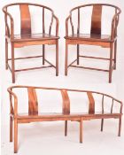 SET OF THREE CHINESE HUANGHUALI SALON SUITE CHAIRS & BENCH SEAT