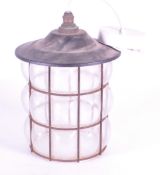 MID CENTURY INDUSTRIAL CAGED GLASS PORCH CEILING LAMP LANTERN