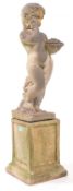 20TH CENTURY OUTDOOR GARDEN COMPOSITE STONE CHERUB STATUE ON PEDESTAL