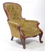 VICTORIAN SPOONBACK FIRESIDE ARMCHAIR
