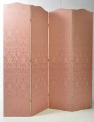 1940S - 20TH CENTURY FOUR FOLD SCREEN WITH DAMASK STYLE UPHOLSTERY