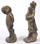 TWO VINTAGE 20TH CENTURY GARDEN OUTDOOR STONE FIGURAL STATUES