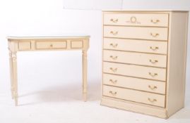 FRENCH LOUIS XVI STYLE WHITE CHEST OF DRAWERS AND DRESSING TABLE