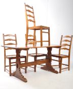 ERCOL - GOLDEN DAWN - LATE 20TH CENTURY ELM DINING TABLE W/ CHAIRS