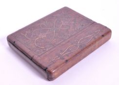 EARLY 20TH CENTURY BRASS INLAID CIGARETTE CASE