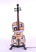 LATE 20TH CENTURY LEADED GLASS VIOLIN / CELLO TABLE LAMP
