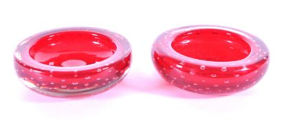 TWO WHITEFRIARS MID CENTURY RUBY RED GLASS BOWL / ASHTRAY