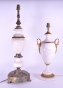 TWO EARLY 20TH CENTURY EDWARDIAN ONYX AND BRASS TABLE LAMPS