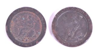 TWO 1797 KING GEORGE III CARTWHEEL TWO PENCE COINS