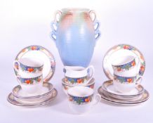 MID CENTURY B.P.CO LTD SCOTCH IVORY PART TEA SET WITH CROWN DEVON VASE