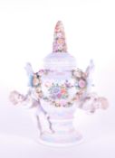 SITZENDORF - LATE 19TH CENTURY PORCELAIN TWIN HANDLED LIDDED URN
