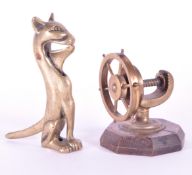 19TH CENTURY VICTORIAN BRASS CAT AND SHIPS WHEEL NUTCRACKER