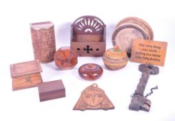 COLLECTION OF VINTAGE WOODEN BOXES, POTS AND PLAQUES