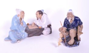 TWO VINTAGE 20TH CENTURY CHINESE POTTERY CERAMIC MUD MEN FIGURES