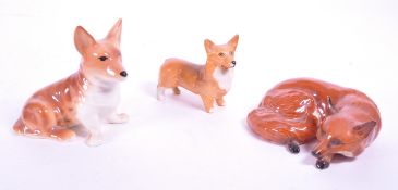 JOHN BESWICK - CHINA MODEL 1017 LYING FOX W/ CORGI DOGS