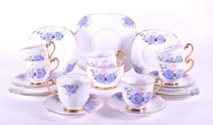 VINTAGE 20TH CENTURY BLUE FLORAL PATTERN PORCELAIN TEA SERVICE