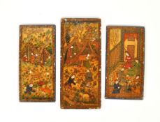 THREE LATE 19TH CENTURY PERSIAN BONE PAINTED PANELS
