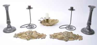 20TH CENTURY PEWTER AND BRASS CANDLESTICK HOLDERS AND DECOR