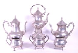 19TH CENTURY VICTORIAN SILVER PLATED KETTLE & TEA SERVING PIECES