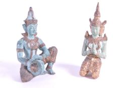 TWO 20TH CENTURY BRONZE THAI BUDDHA TEMPLE FIGURINES