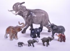 BESWICK - A LARGE PORCELAIN ELEPHANT FIGURINE W/ OTHERS