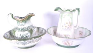 TWO EARLY 20TH CENTURY CERAMIC WASH SETS COMPRISED OF JUG AND BOWL