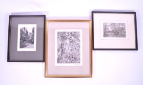 THREE LATE 20TH CENTURY BLACK AND WHITE ETCHINGS