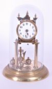 20TH CENTURY GERMAN BRASS ANNIVERSARY MANTEL CLOCK IN GLASS DOME