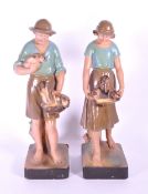 TWO 20TH CENTURY CHALKWARE MAN AND WOMAN FIGURES
