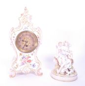 EARLY 20TH CENTURY KARL ENS PORCELAIN FIGURE WITH CERAMIC MANTEL CLOCK