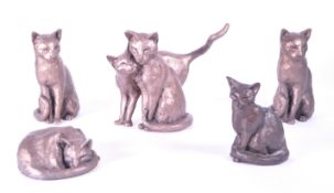 FRITH SCULPTURES - FIVE CONTEMPORARY RESIN BRONZE EFFECT CAT FIGURES