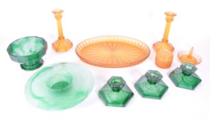 COLLECTION OF EARLY TO MID CENTURY ART DECO AMBER AND GREEN GLASS WARE