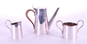 EARLY 20TH CENTURY SILVER PLATE COFFEE POT, SUGAR POT AND MILK JUG