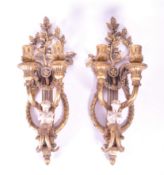 TWO LATE 20TH CENTURY RESIN GILT PAINTED WALL CANDLESTICK HOLDERS