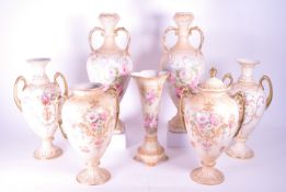 COLLECTION OF ASSORTED BLUSH IVORY VASES & OTHER WARES