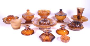 COLLECTION OF EARLY TO MID CENTURY ART DECO AMBER SMOKE GLASS WARE